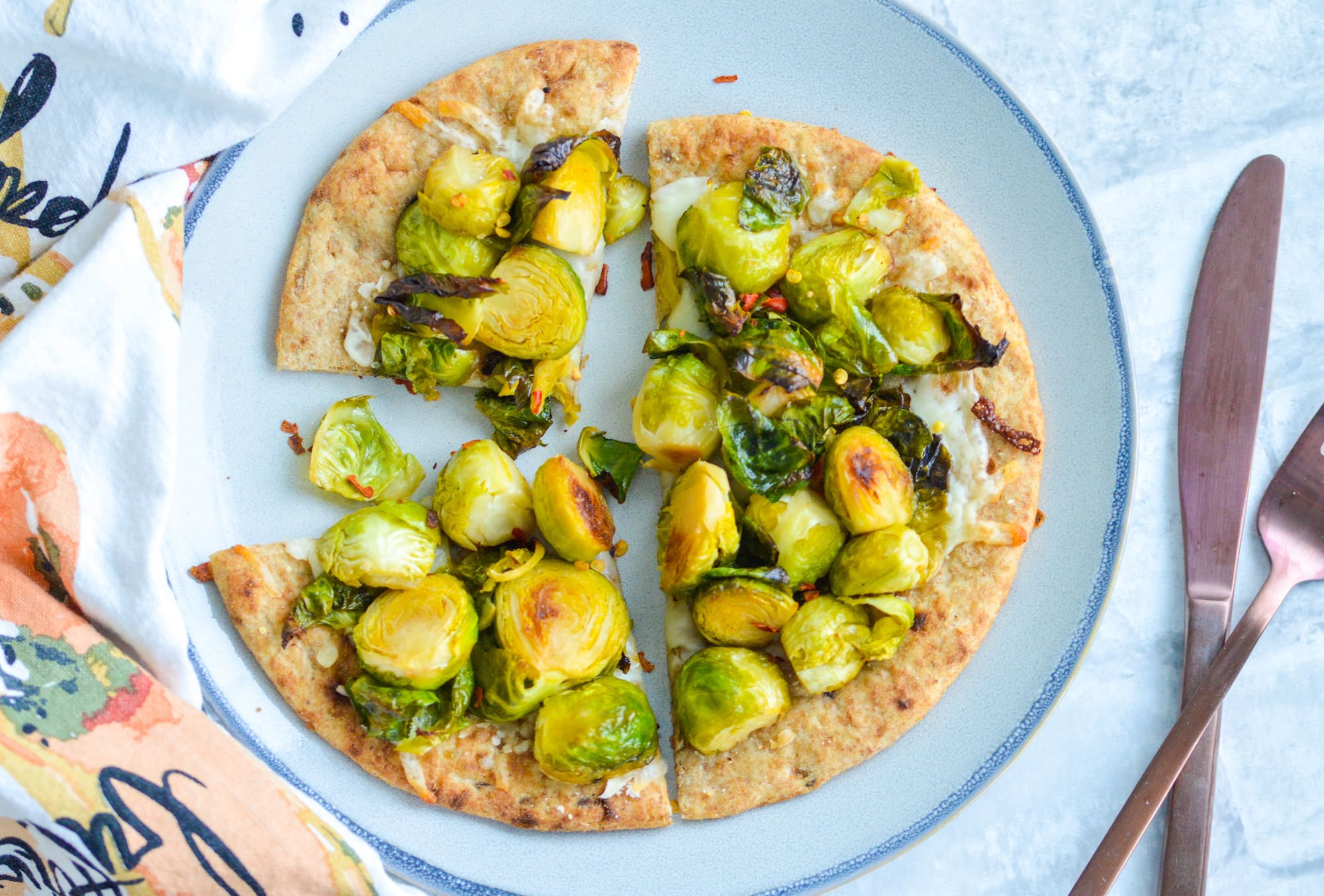 Vegetarian Flatbread Recipe with Brussels Sprouts and Mozzarella