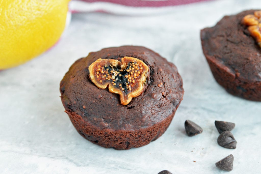 chocolate olive oil mini cake with dried figs