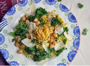 Zucchini Pasta with Kale and Chickpeas in a White Wine Sauce 