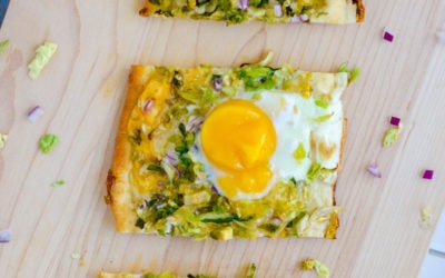 Brussels Sprout Naan Pizza With An Egg On Top