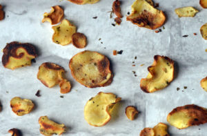 Oven baked veggie chips, made with parsnips