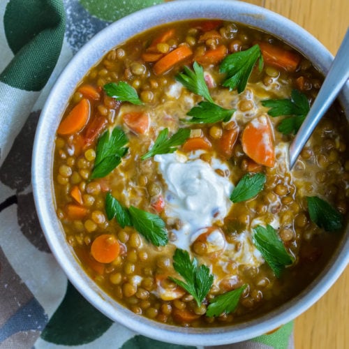 Recipe for Moroccan Lentil Soup with Harissa | One-Pot Vegan Recipe