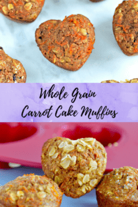 Healthy whole wheat carrot cake muffins with just a touch of maple syrup. No butter or white flour in this recipe. The taste of carrot cake for breakfast! #healthymuffins #wholewheatmuffins #carrotcake #healthycarrotcake #healthybreakfast