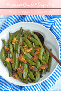 Recipe for Parmesan Roasted Snap Peas. Delicious spring side that comes together in minutes. #sidedish #protein #springrecipe #snappeas #cheesy #parmesan #healthy #lowcalorie