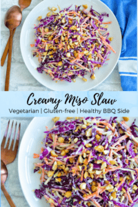 Recipe for Asian-flavored Creamy Miso Slaw. #BBQ #slaw #vegetarianside #vegetarian