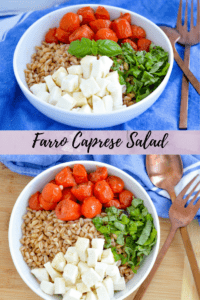 Farro Caprese Salad. Traditional caprese salad made with whole grains. Great summer side dish or lunch! #caprese #wholegrains #salad #vegetarianmain #vegetarian 