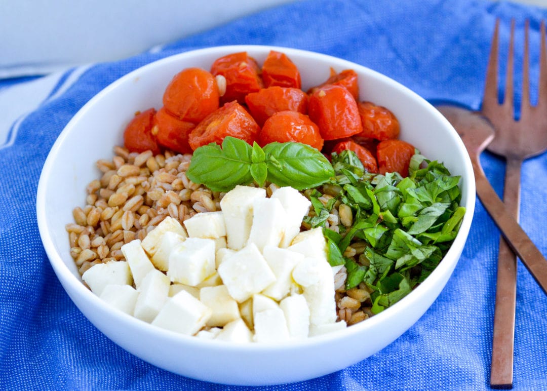 Farro Caprese Salad Vegetarian grain bowl ready in 20 minutes!