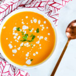 4-ingredient vegan butternut squash soup with coconut milk in a white bowl