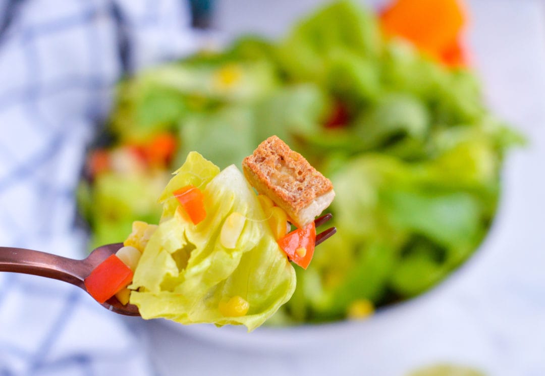 Butterhead Lettuce Salad Recipe with Vegan Tofu Croutons