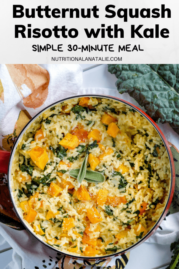 Amazing butternut squash recipe! This butternut squash risotto is a healthy vegetarian side dish that is ready in just 30 minutes. It makes a great side dish any night of the week! #butternutsquash #risotto #sidedish #vegetarian