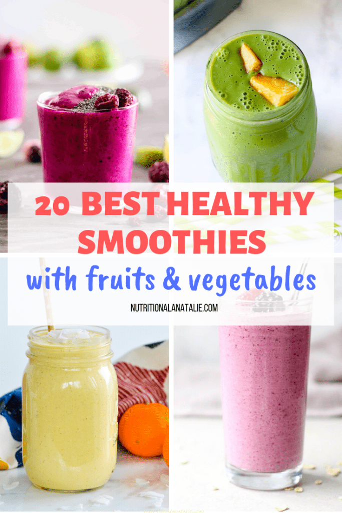 20 BEST Healthy Smoothie Recipes for Breakfast. Clean eating smoothies with fruits & vegetables. Plenty of protein. Nutritionist approved! #smoothies #healthysmoothies #breakfastsmoothie #healthydrink #proteinsmoothie