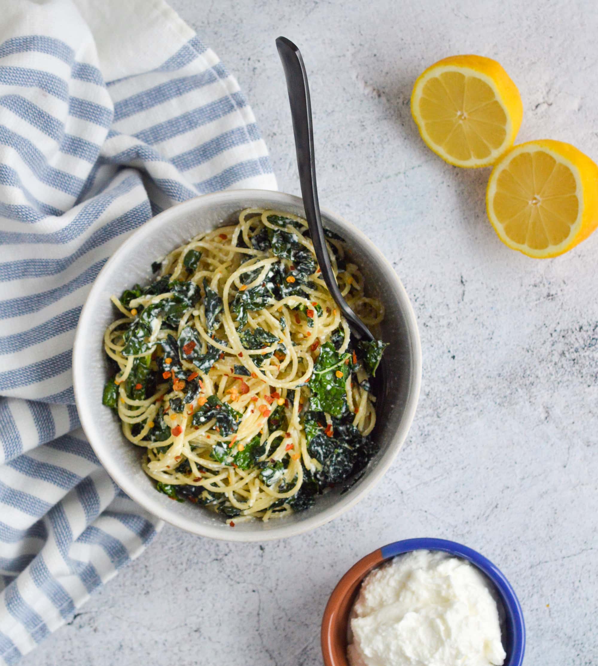 Spaghetti with Garlicky Kale Ricotta Recipe Greenletes