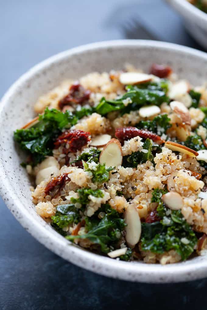 kale and quinoa bowl with sun dried tomato