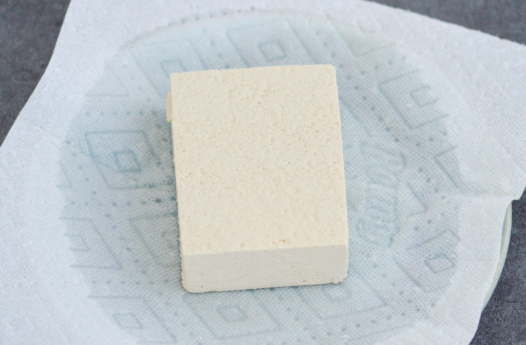 tofu on paper towel on plate