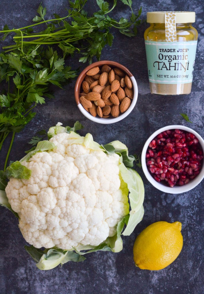 ingredients with cauliflower tahini salad