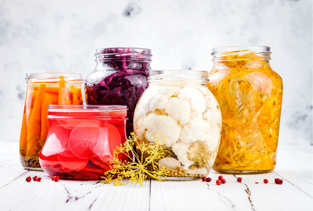 fermented foods in glass jars