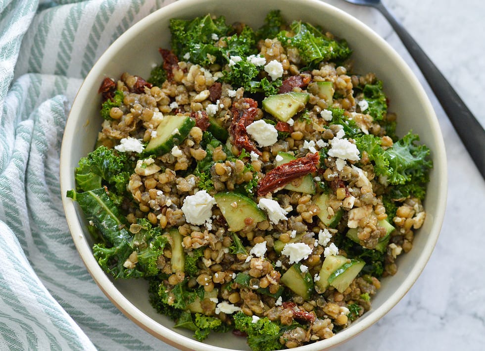 Lentil Salad with Sun-Dried Tomatoes & Feta - Greenletes