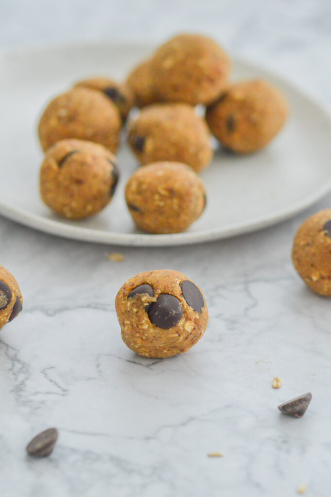 Chickpea Protein Cookie Dough Bites on a plate