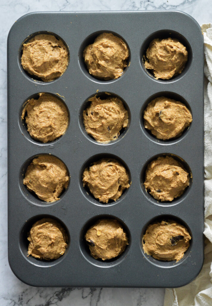 Vegan Pumpkin Chocolate Chip Muffin mix in tin